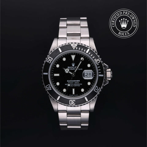 Rolex Certified Pre-Owned Submariner Date in Oyster, 40 mm, Stainless Steel 16800 watch available at Long's Jewelers.