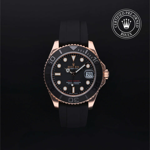 Rolex Certified Pre-Owned Yacht-Master in Oysterflex, 37 mm, 18k rose gold 268655 watch available at Long's Jewelers.