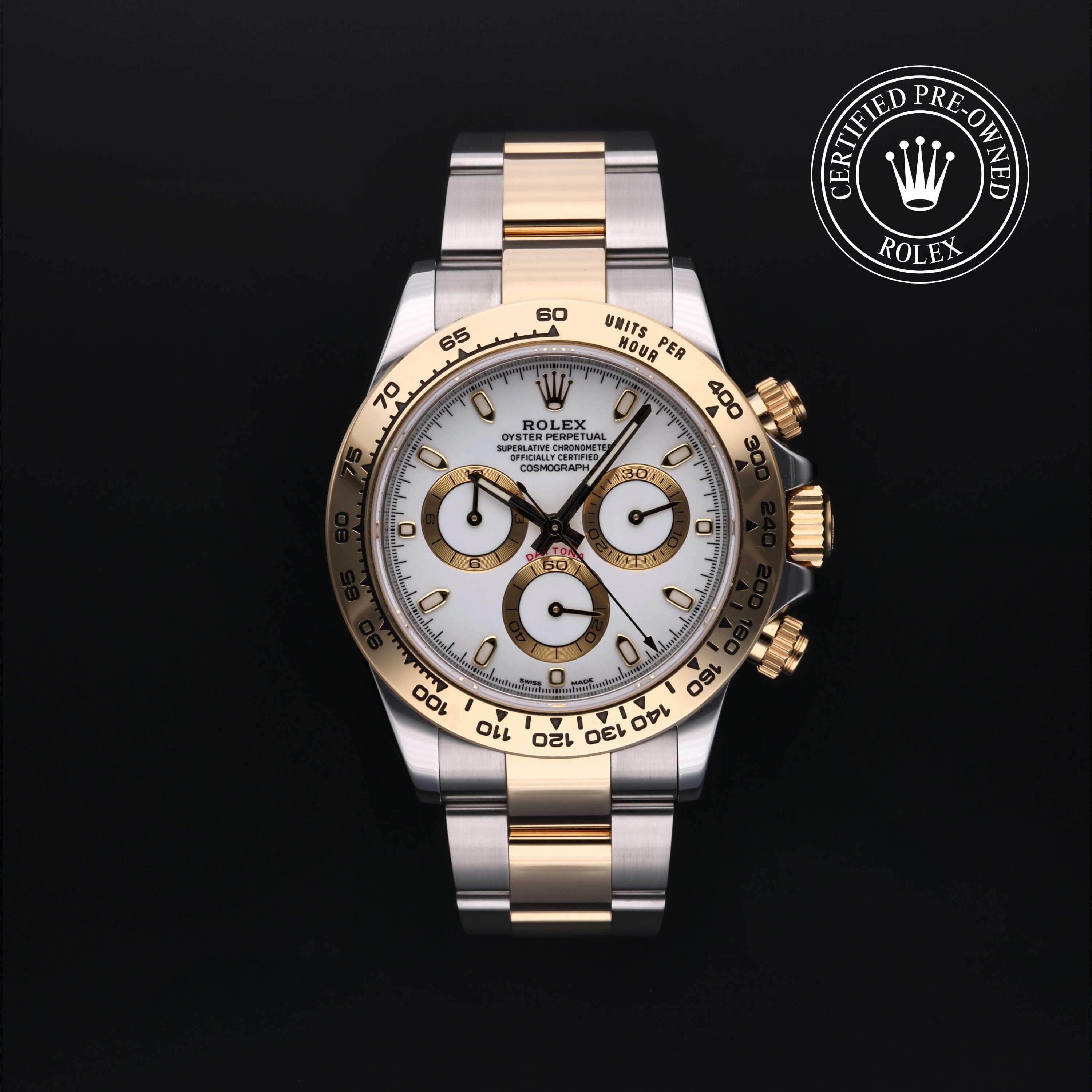 Rolex Certified Pre-Owned Cosmograph Daytona in Oyster, 40 mm, Stainless Steel and yellow gold 116503 watch available at Long's Jewelers.