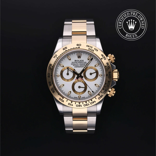 Rolex Certified Pre-Owned Cosmograph Daytona in Oyster, 40 mm, Stainless Steel and yellow gold 116503 watch available at Long's Jewelers.