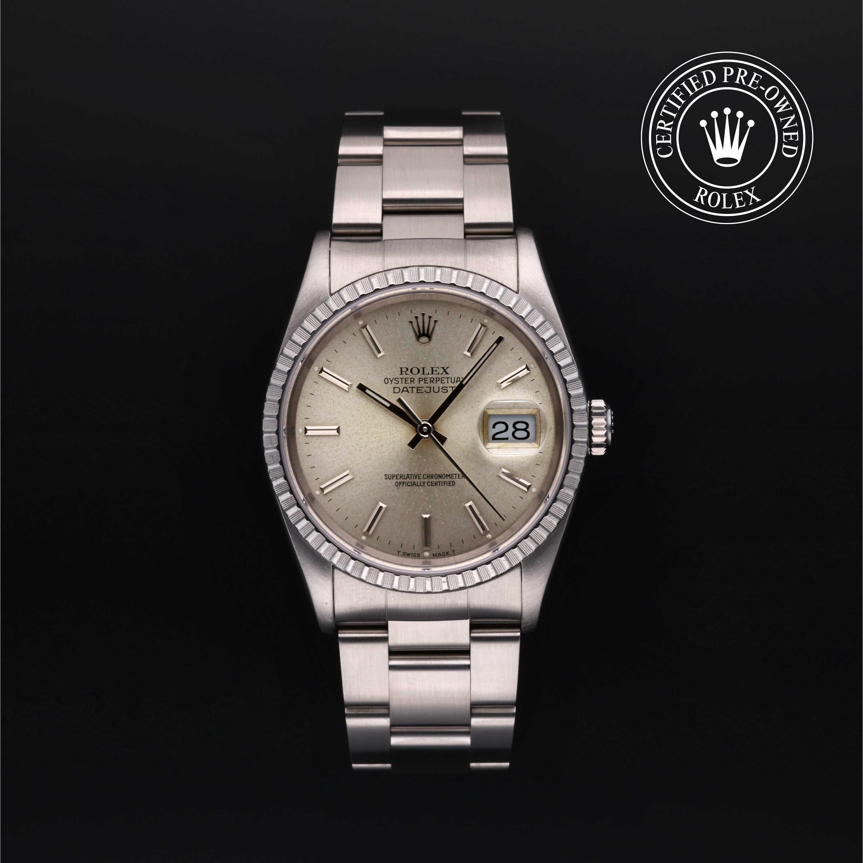 Rolex Certified Pre-Owned Datejust in Oyster, 36 mm, Stainless Steel 16220 watch available at Long's Jewelers.