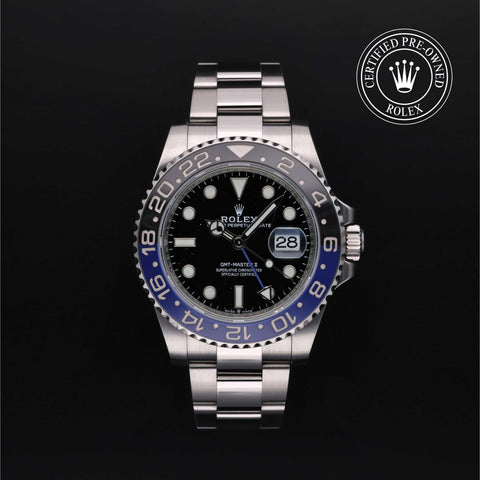 Rolex Certified Pre-Owned GMT Master II in Oyster, 40 mm, Stainless Steel 126710BLNR watch available at Long's Jewelers.