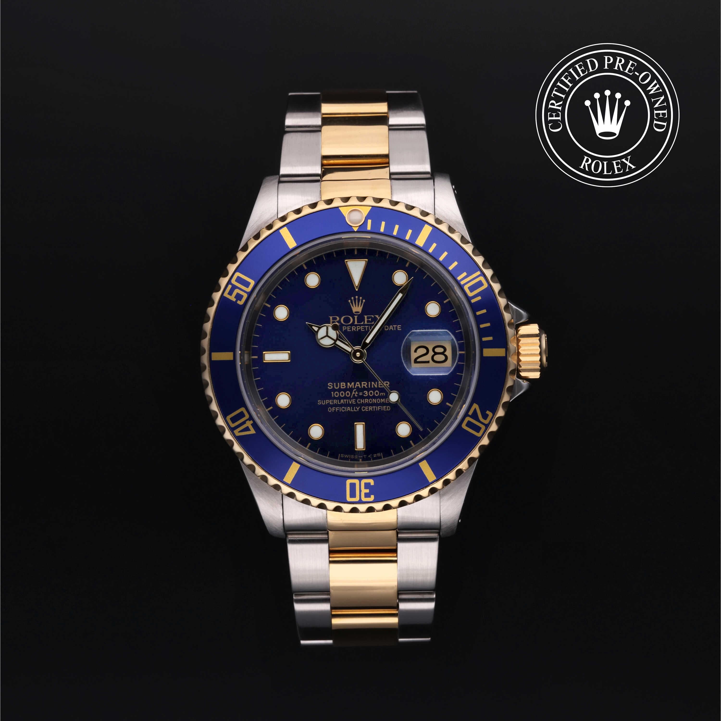 Rolex Certified Pre-Owned Submariner Date in Oyster, 40 mm, Stainless Steel and yellow gold 16613 watch available at Long's Jewelers.