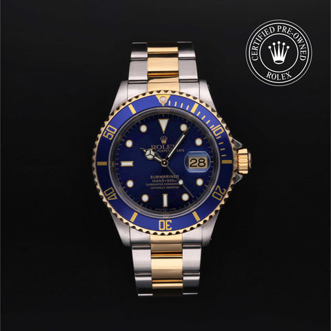 Rolex Certified Pre-Owned Submariner Date in Oyster, 40 mm, Stainless Steel and yellow gold 16613 watch available at Long's Jewelers.