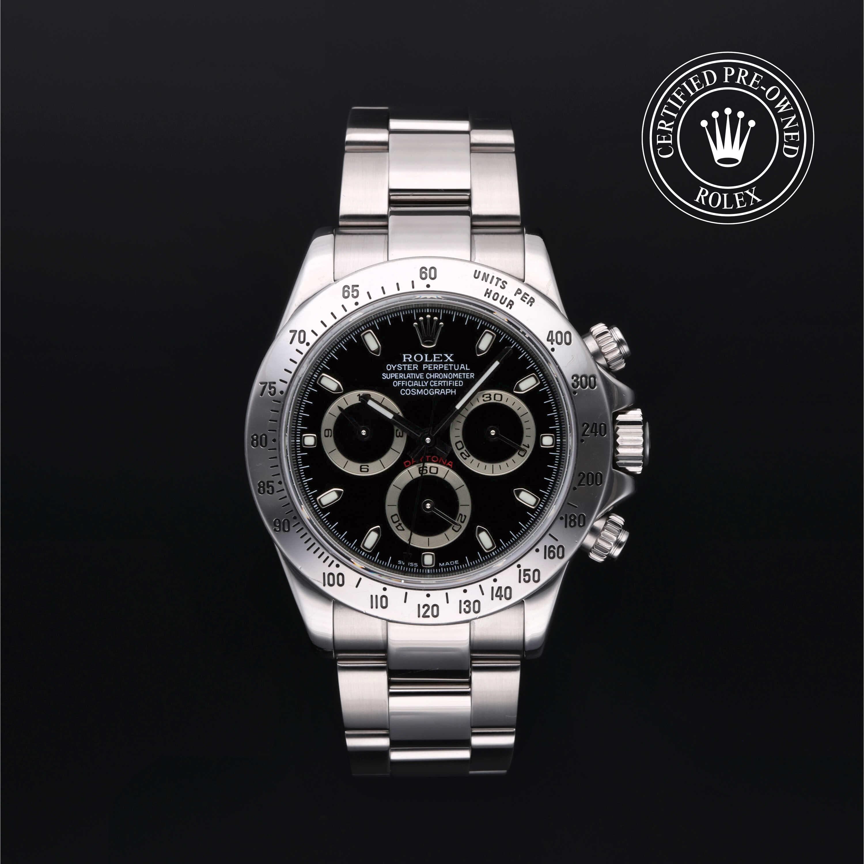 Rolex Certified Pre-Owned Cosmograph Daytona in Oyster, 40 mm, Stainless Steel 116520 watch available at Long's Jewelers.