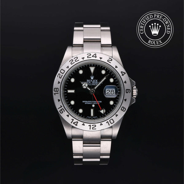 Rolex Certified Pre-Owned Explorer II in Oyster, 40 mm, Stainless Steel 16570 watch available at Long's Jewelers.
