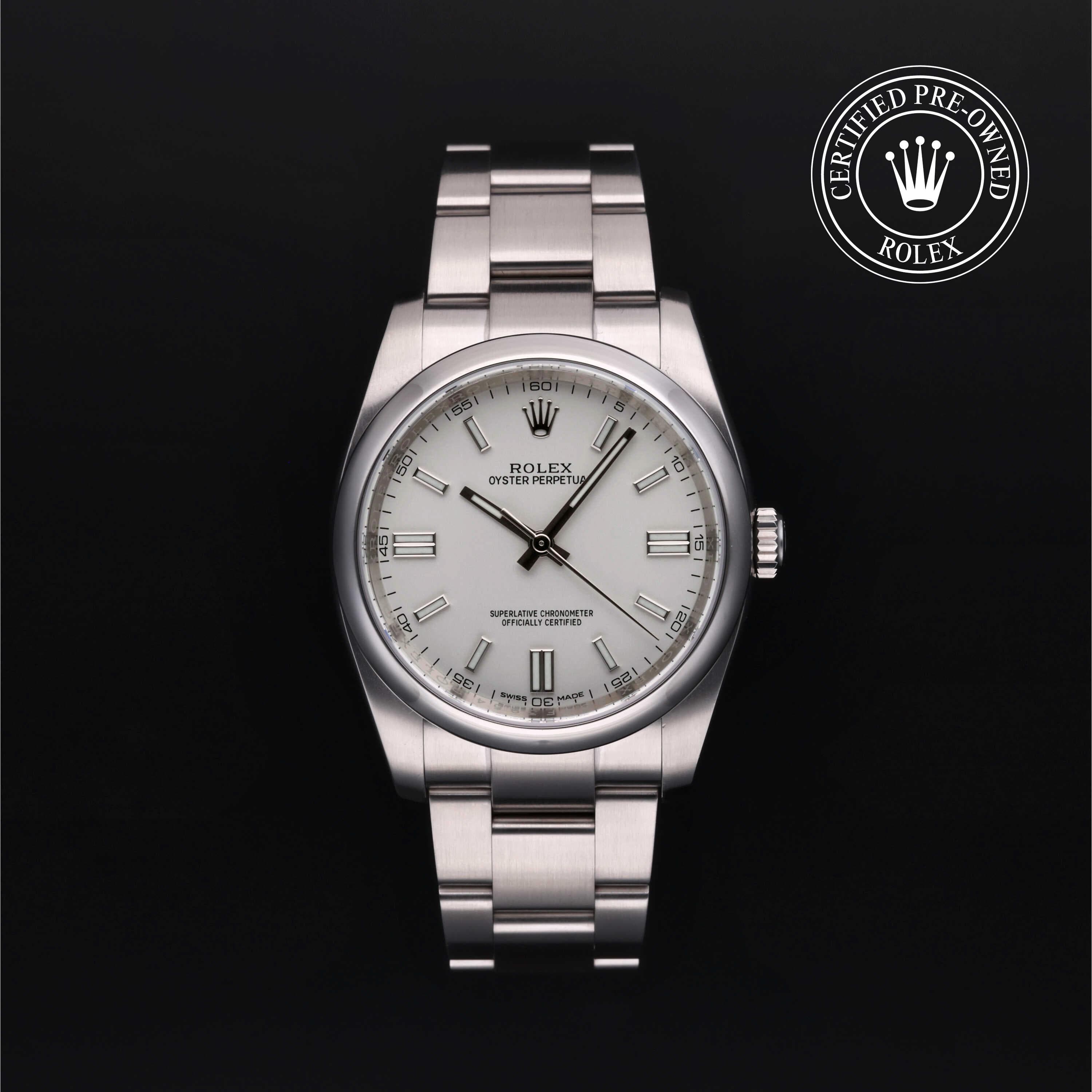 Rolex Certified Pre-Owned Oyster Perpetual in Oyster, 36 mm, Stainless Steel 116000 watch available at Long's Jewelers.