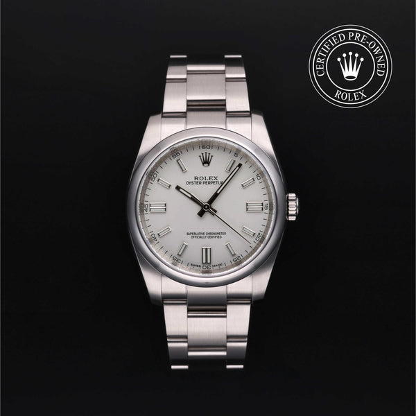 Rolex Certified Pre-Owned Oyster Perpetual in Oyster, 36 mm, Stainless Steel 116000 watch available at Long's Jewelers.