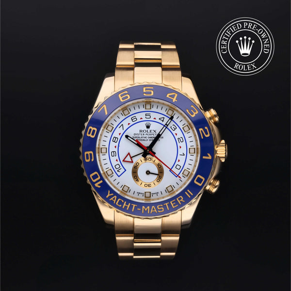 Rolex Certified Pre-Owned Yacht-Master II in Oyster, 44 mm, 18k yellow gold 116688 watch available at Long's Jewelers.