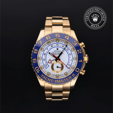 Rolex Certified Pre-Owned Yacht-Master II in Oyster, 44 mm, 18k yellow gold 116688 watch available at Long's Jewelers.