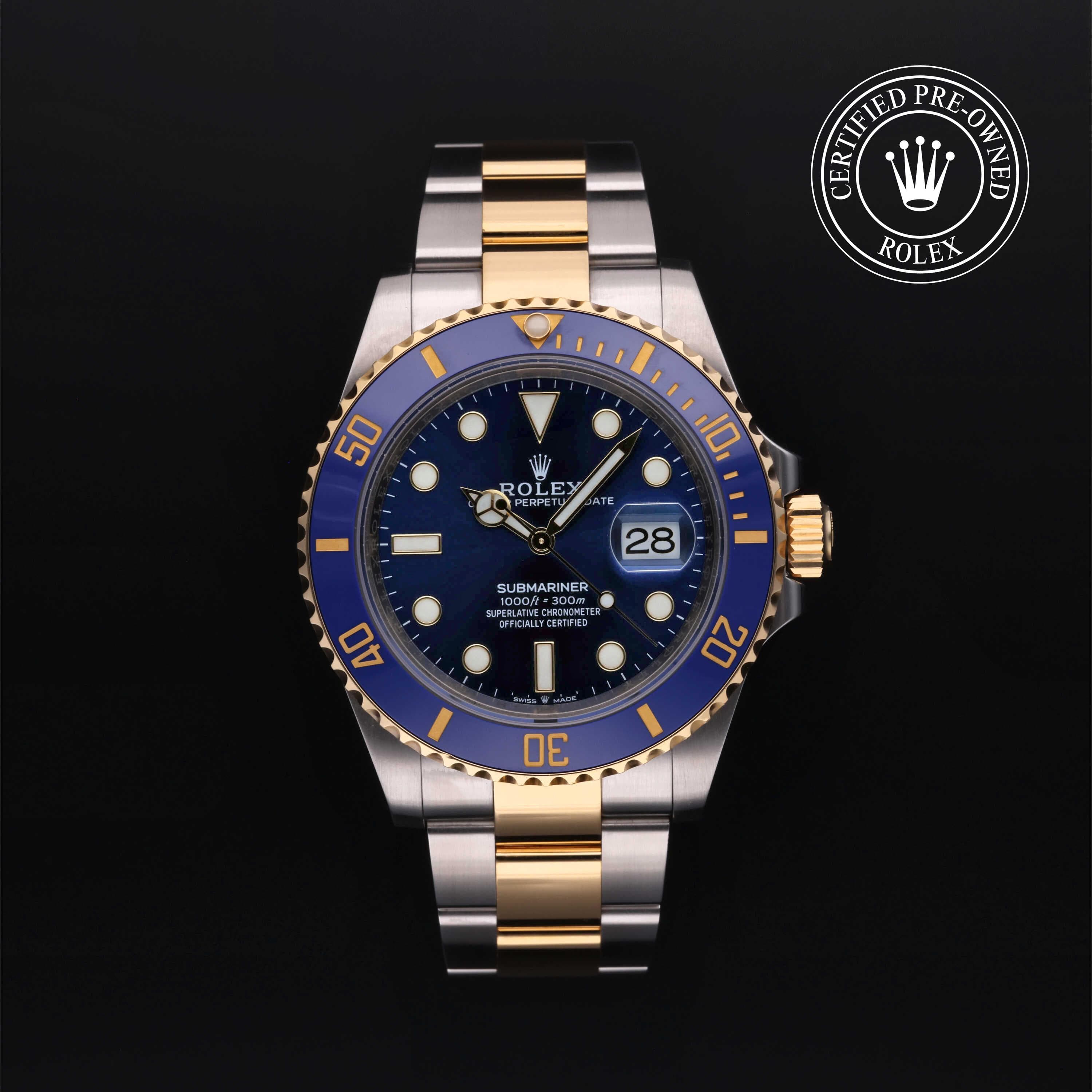 Rolex Certified Pre-Owned Submariner Date in Oyster, 41 mm, Stainless Steel and yellow gold 126613LB watch available at Long's Jewelers.
