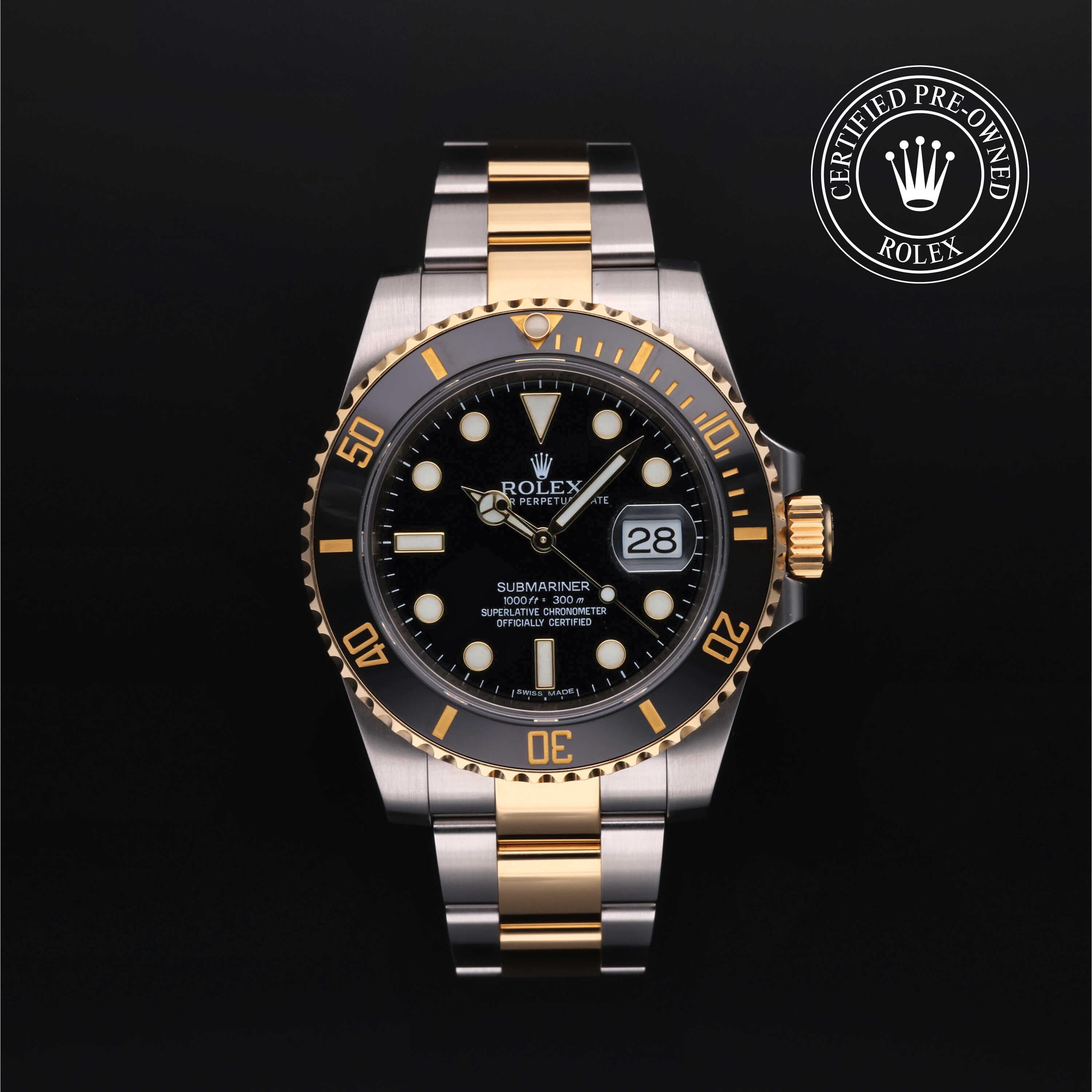 Rolex Certified Pre-Owned Submariner Date in Oyster, 40 mm, Stainless Steel and yellow gold 116613LN watch available at Long's Jewelers.