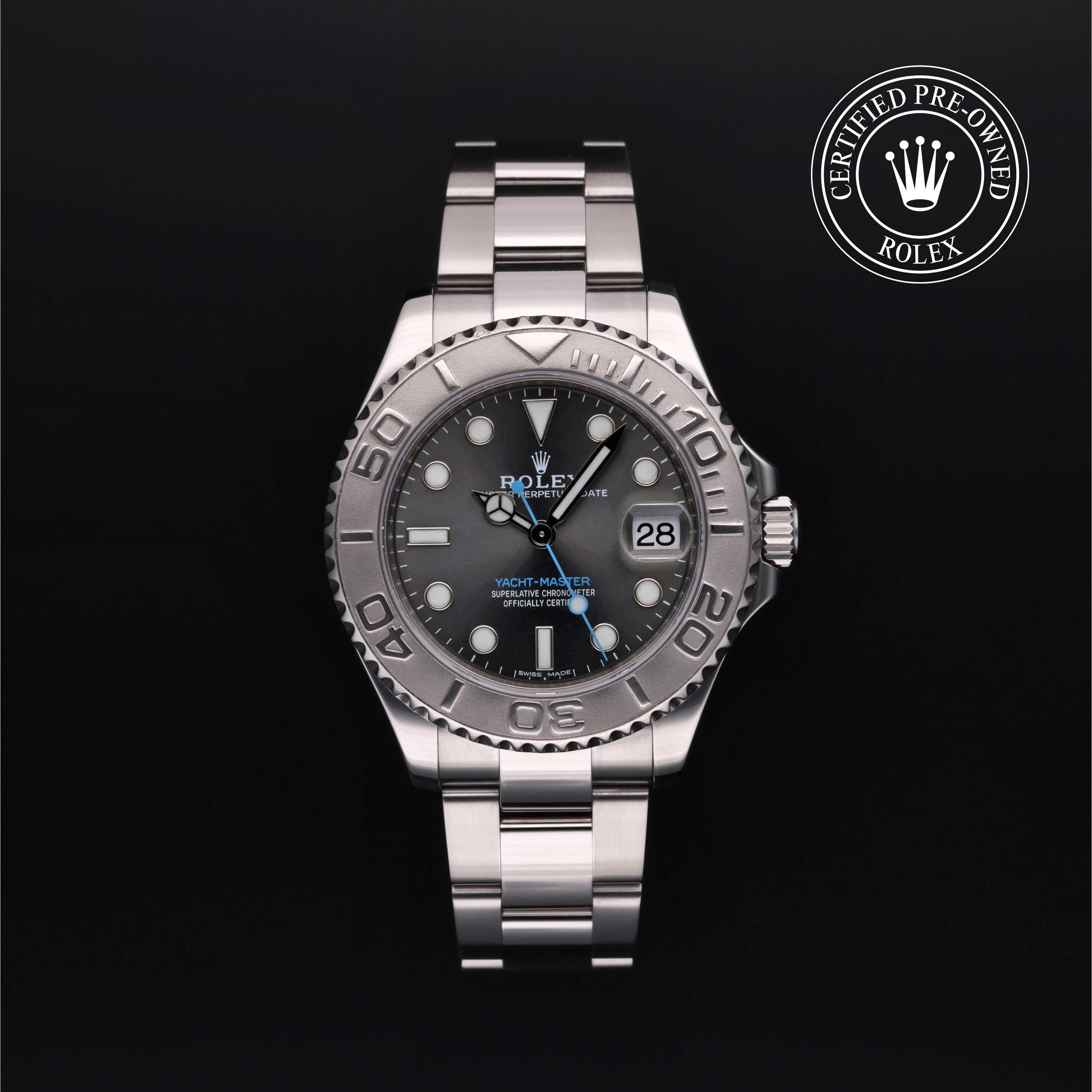 Rolex Certified Pre-Owned Yacht-Master in Oyster, 37 mm, Stainless Steel and platinum 268622 watch available at Long's Jewelers.