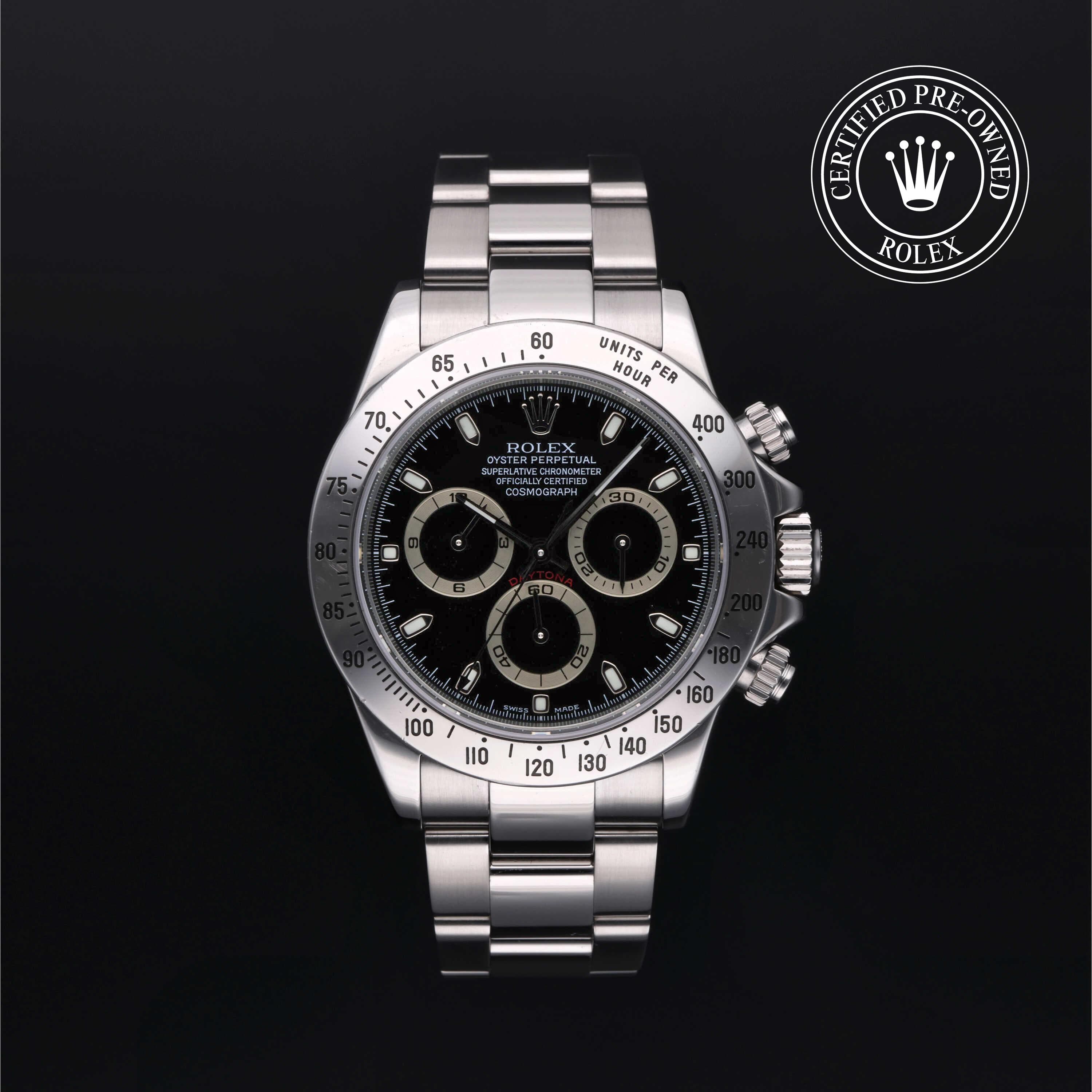 Rolex Certified Pre-Owned Cosmograph Daytona in Oyster, 40 mm, Stainless Steel 116520 watch available at Long's Jewelers.