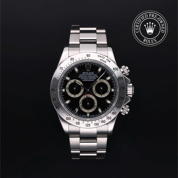 Rolex Certified Pre-Owned Cosmograph Daytona in Oyster, 40 mm, Stainless Steel 116520 watch available at Long's Jewelers.