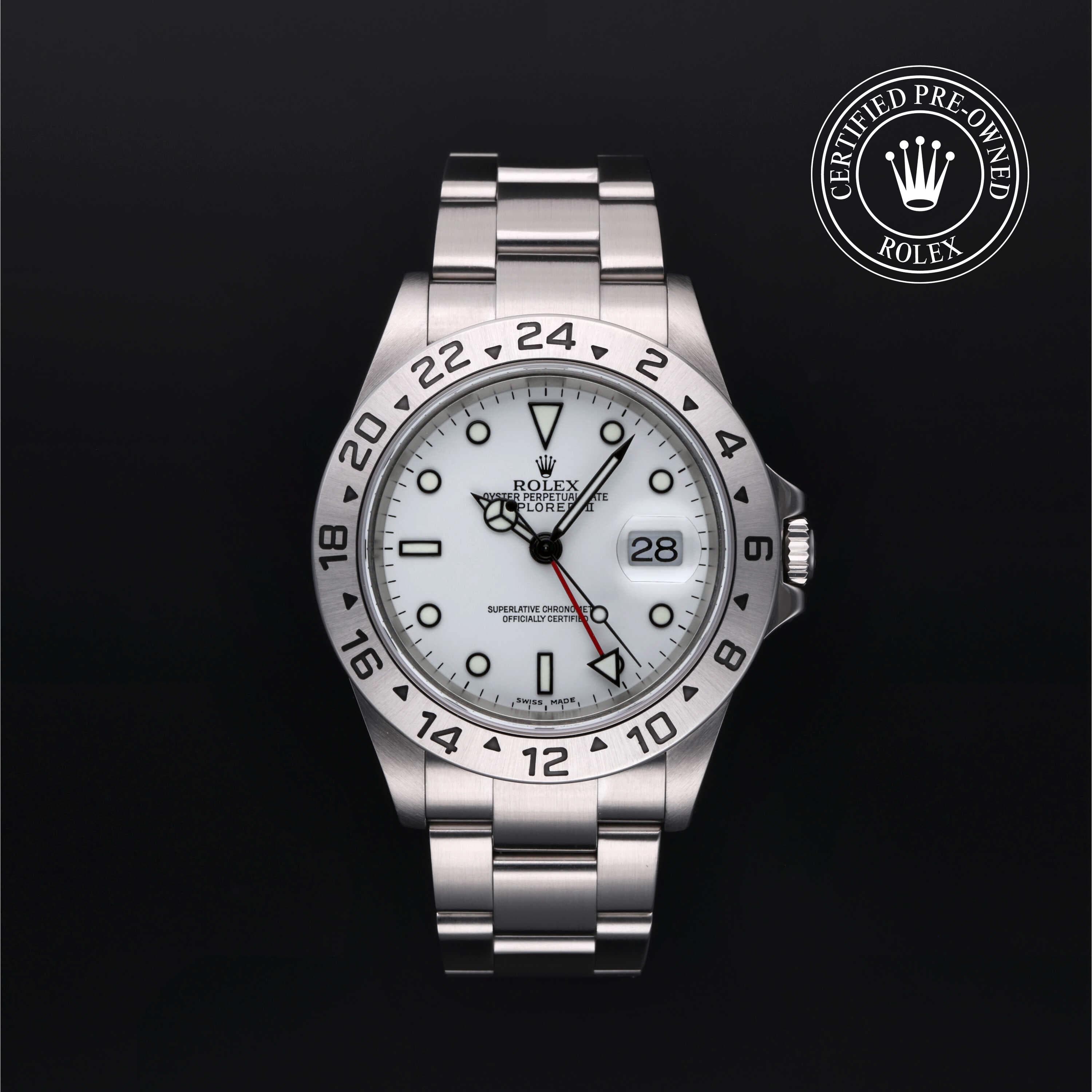 Rolex Certified Pre-Owned Explorer II in Oyster, 40 mm, Stainless Steel 16570 watch available at Long's Jewelers.
