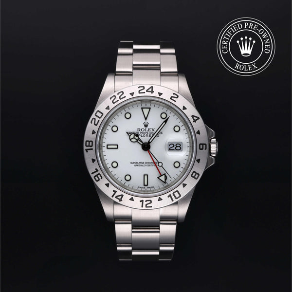 Rolex Certified Pre-Owned Explorer II in Oyster, 40 mm, Stainless Steel 16570 watch available at Long's Jewelers.