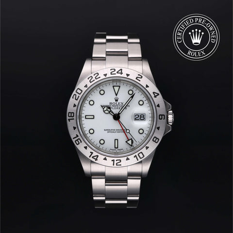 Rolex Certified Pre-Owned Explorer II in Oyster, 40 mm, Stainless Steel 16570 watch available at Long's Jewelers.