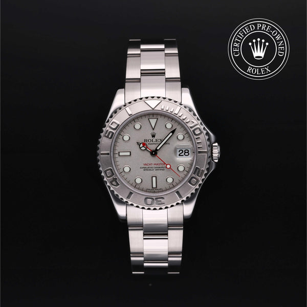 Rolex Certified Pre-Owned Yacht-Master in Oyster, 35 mm, Stainless Steel and platinum 168622 watch available at Long's Jewelers.