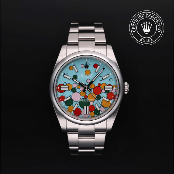 Rolex Certified Pre-Owned Oyster Perpetual in Oyster, 41 mm, Stainless Steel 124300 watch available at Long's Jewelers.