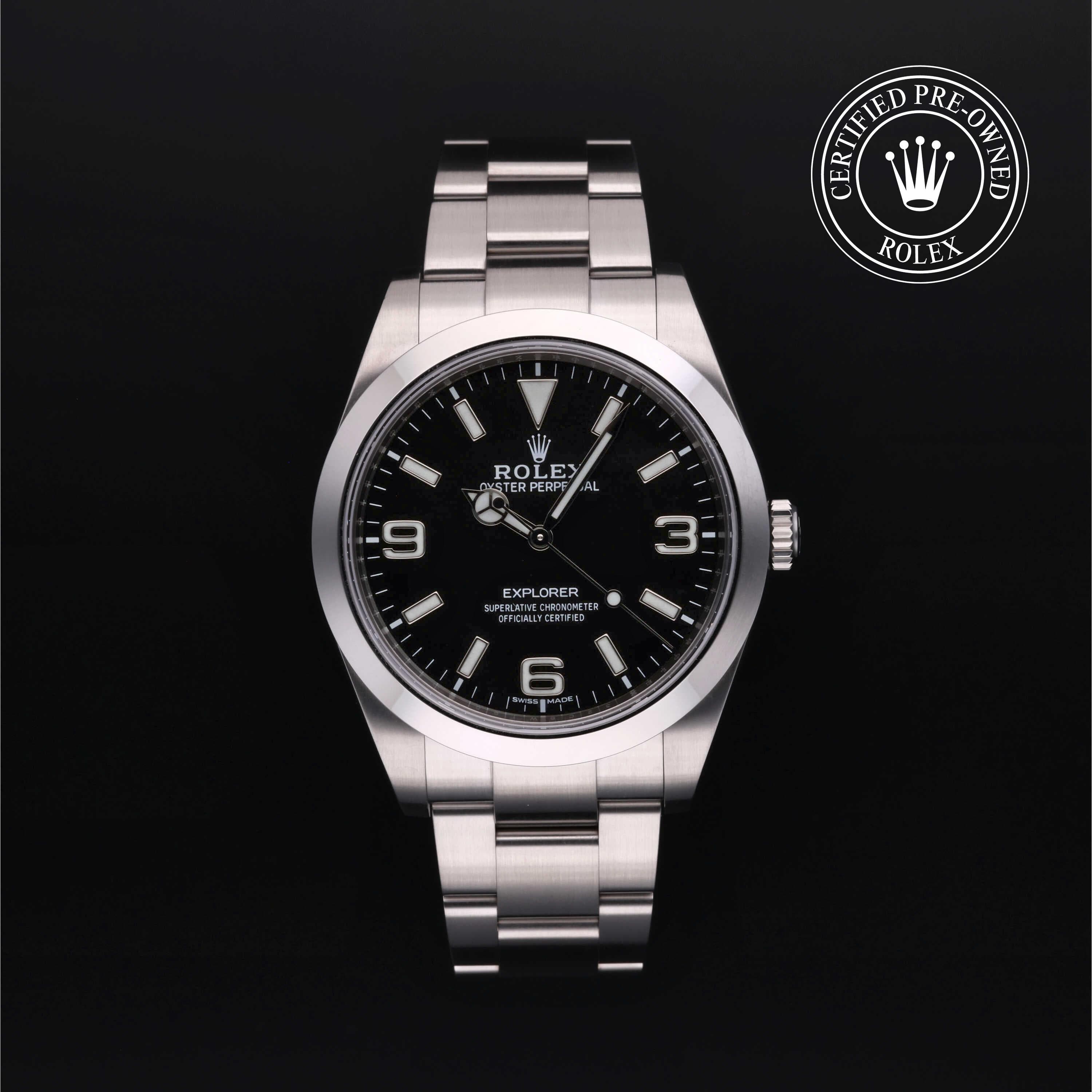 Rolex Certified Pre-Owned Explorer in Oyster, 39 mm, Stainless Steel 214270 watch available at Long's Jewelers.