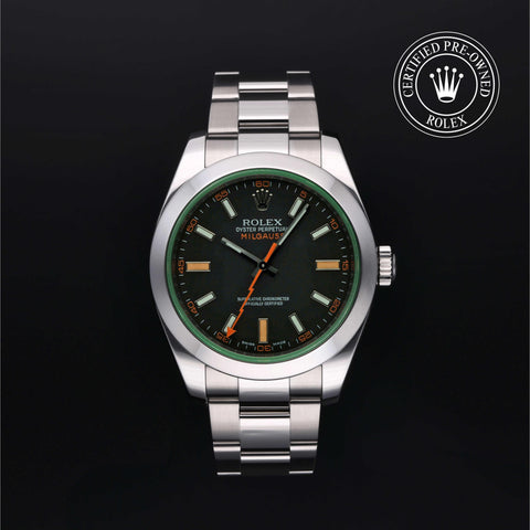 Rolex Certified Pre-Owned Milgauss in Oyster, 40 mm, Stainless Steel 116400GV watch available at Long's Jewelers.