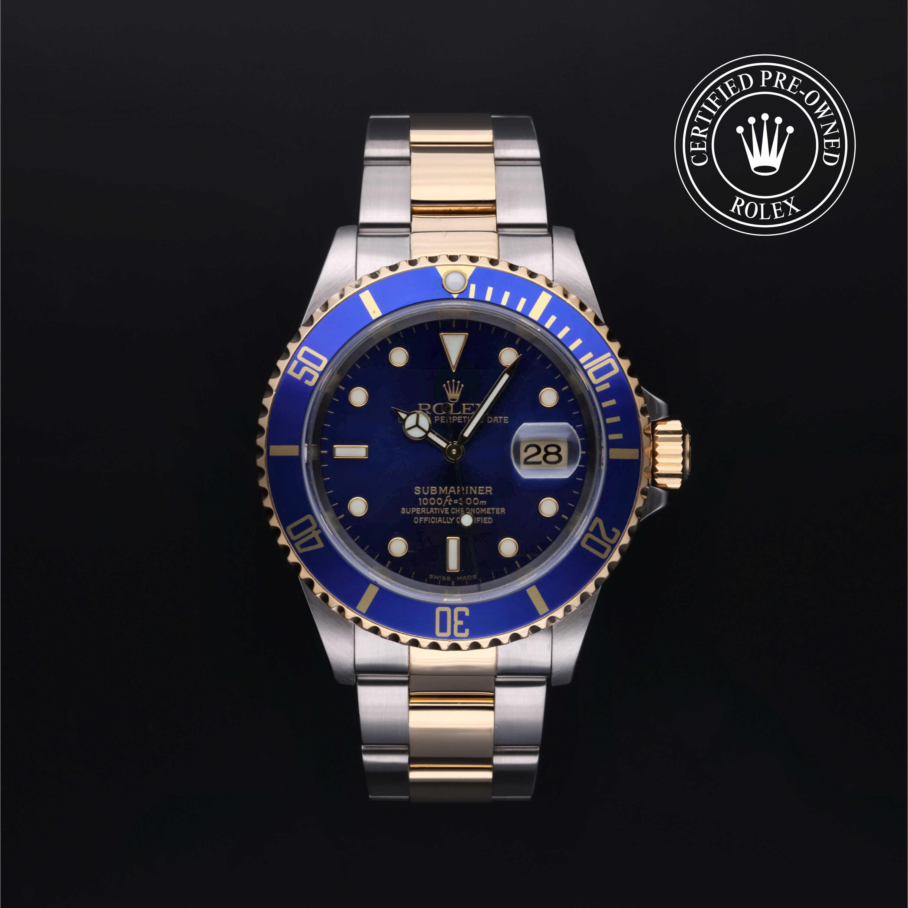 Rolex Certified Pre-Owned Submariner Date in Oyster, 40 mm, Stainless Steel and yellow gold 16613 watch available at Long's Jewelers.