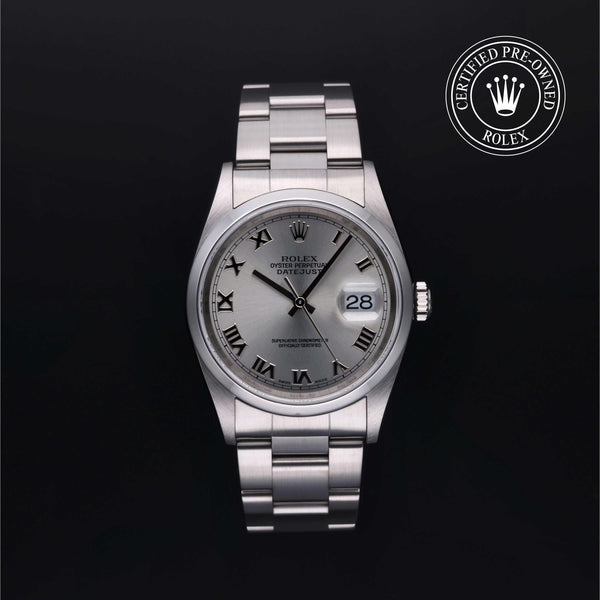 Rolex Certified Pre-Owned Datejust in Oyster, 36 mm, Stainless Steel 16200 watch available at Long's Jewelers.