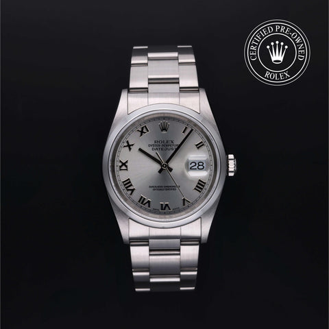 Rolex Certified Pre-Owned Datejust in Oyster, 36 mm, Stainless Steel 16200 watch available at Long's Jewelers.