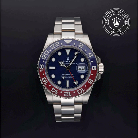 Rolex Certified Pre-Owned GMT-Master II in Oyster, 40 mm, 18k white gold 126719BLRO watch available at Long's Jewelers.