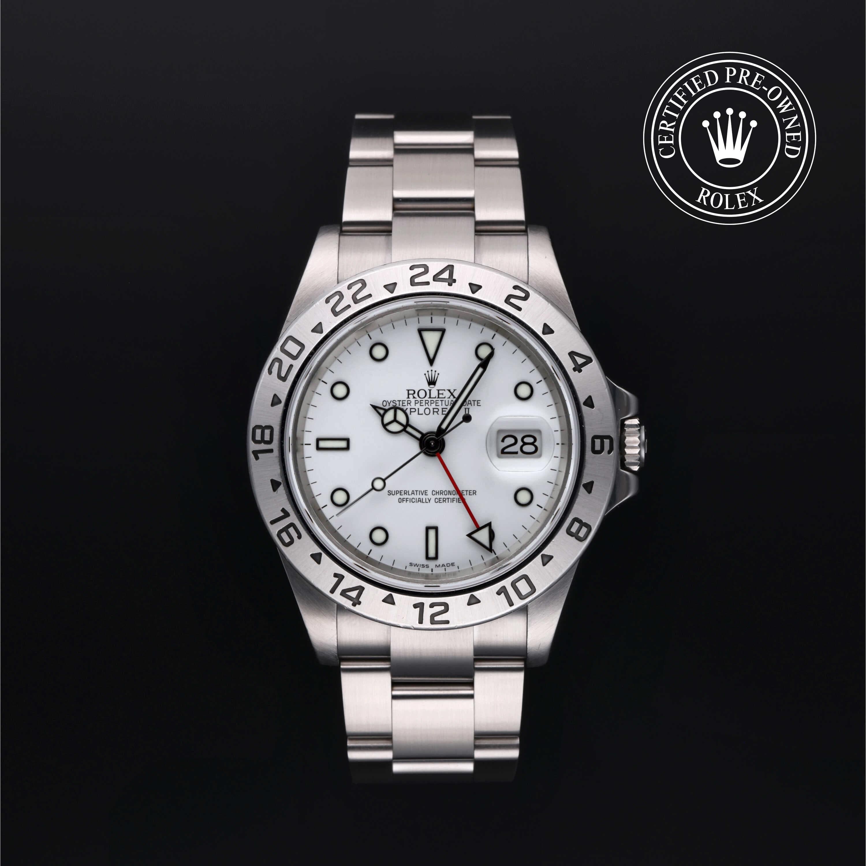 Rolex Certified Pre-Owned Explorer II in Oyster, 40 mm, Stainless Steel 16570 watch available at Long's Jewelers.