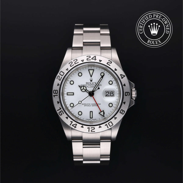 Rolex Certified Pre-Owned Explorer II in Oyster, 40 mm, Stainless Steel 16570 watch available at Long's Jewelers.