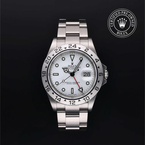 Rolex Certified Pre-Owned Explorer II in Oyster, 40 mm, Stainless Steel 16570 watch available at Long's Jewelers.