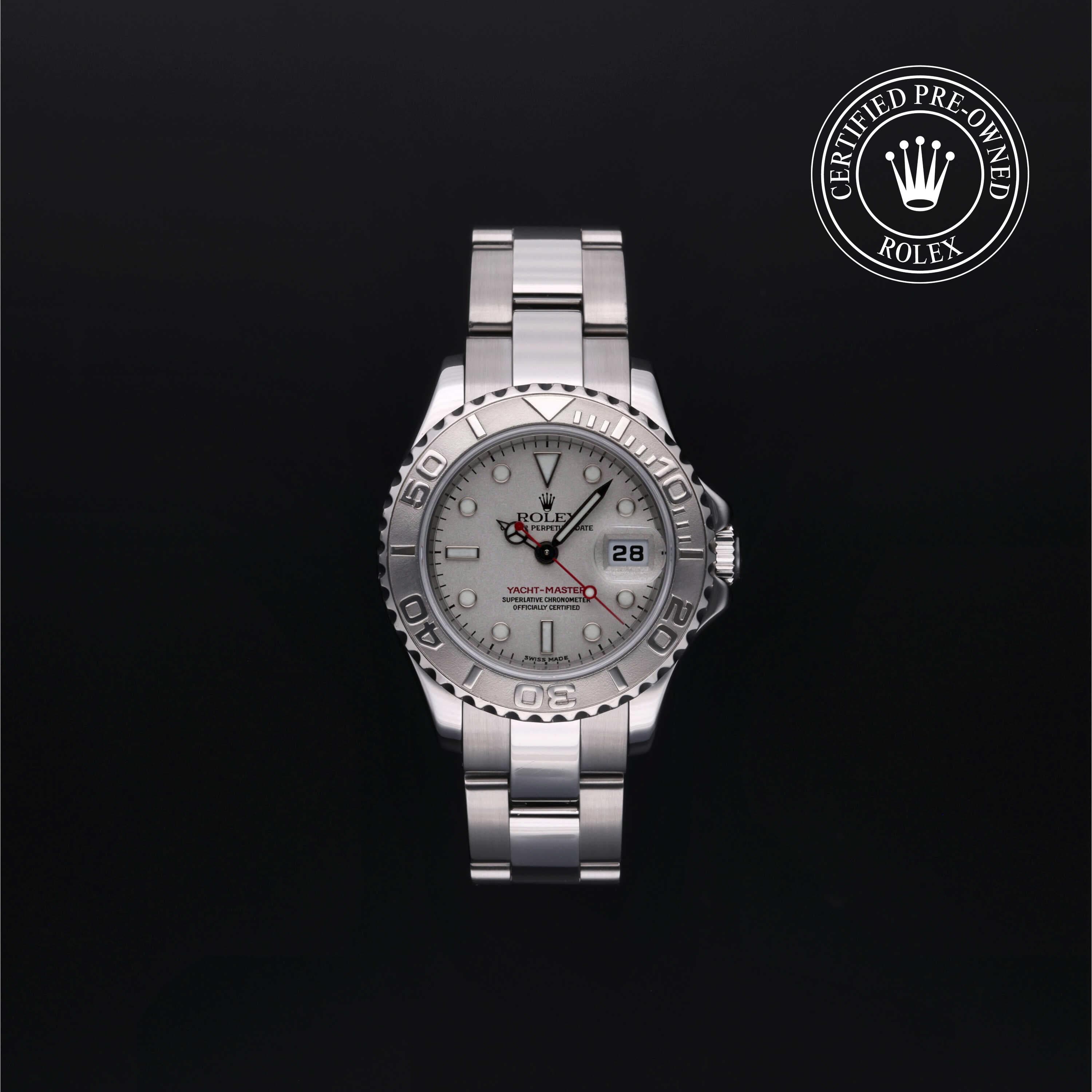 Rolex Certified Pre-Owned Yacht-Master in Oyster, 29 mm, Stainless Steel and platinum 169622 watch available at Long's Jewelers.