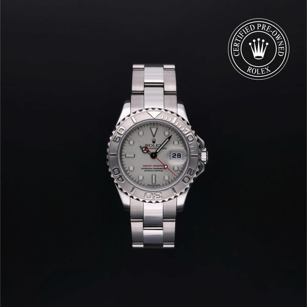 Rolex Certified Pre-Owned Yacht-Master in Oyster, 29 mm, Stainless Steel and platinum 169622 watch available at Long's Jewelers.