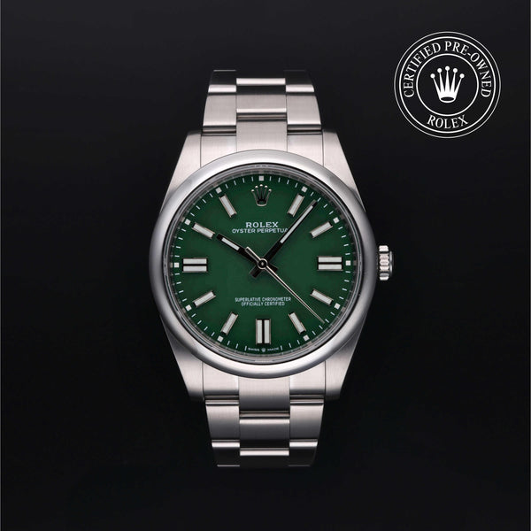 Rolex Certified Pre-Owned Oyster Perpetual in Oyster, 41 mm, Stainless Steel 124300 watch available at Long's Jewelers.