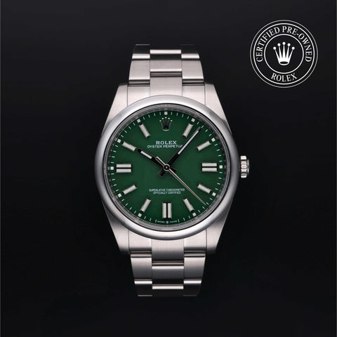 Rolex Certified Pre-Owned Oyster Perpetual in Oyster, 41 mm, Stainless Steel 124300 watch available at Long's Jewelers.