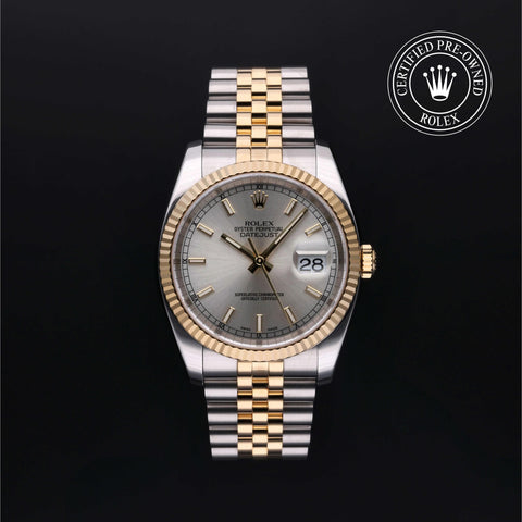 Rolex Certified Pre-Owned Datejust in Jubilee, 36 mm, Stainless Steel and yellow gold 116233 watch available at Long's Jewelers.