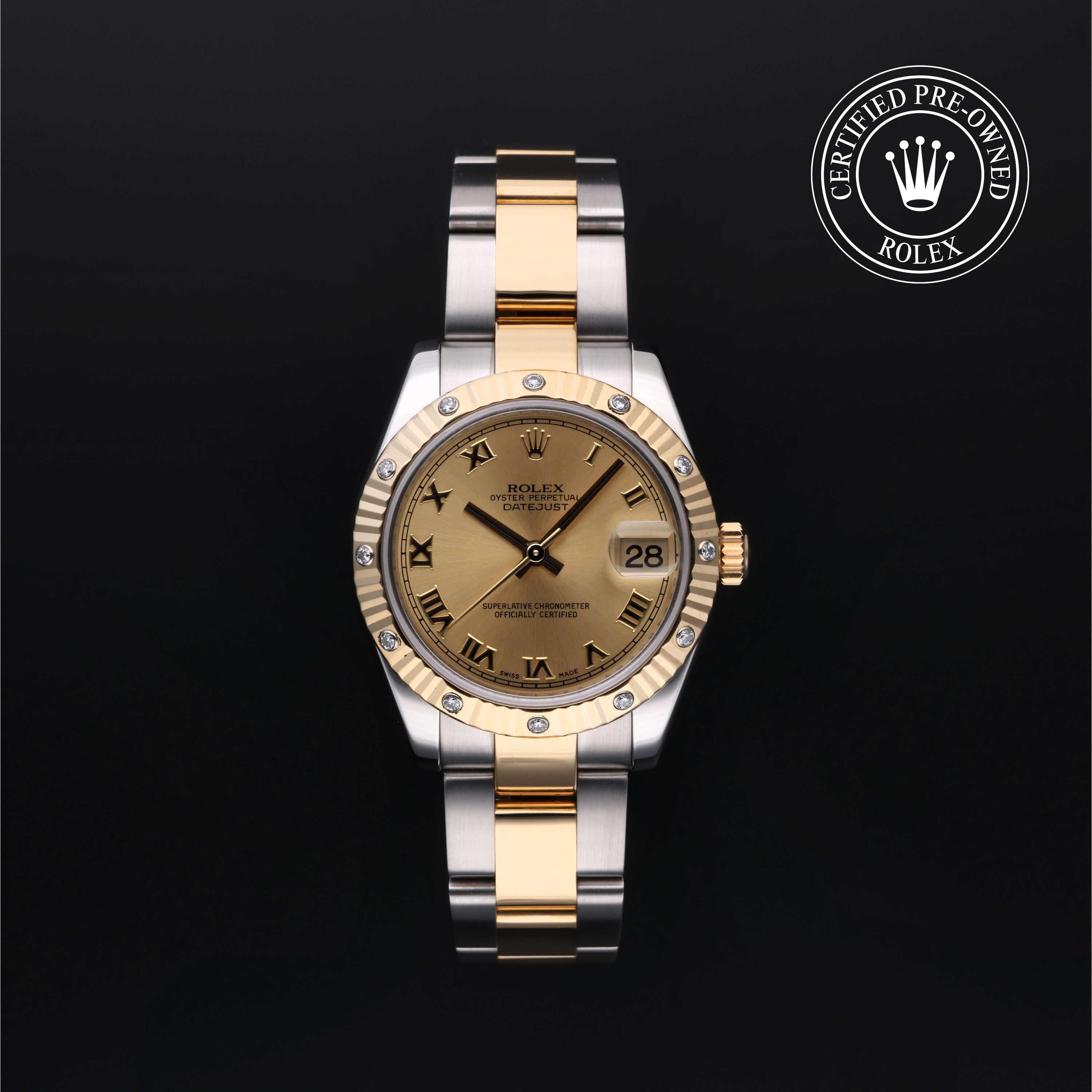 Rolex Certified Pre-Owned Datejust in Oyster, 31 mm, Stainless Steel and yellow gold 178313 watch available at Long's Jewelers.