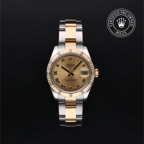 Rolex Certified Pre-Owned Datejust in Oyster, 31 mm, Stainless Steel and yellow gold 178313 watch available at Long's Jewelers.