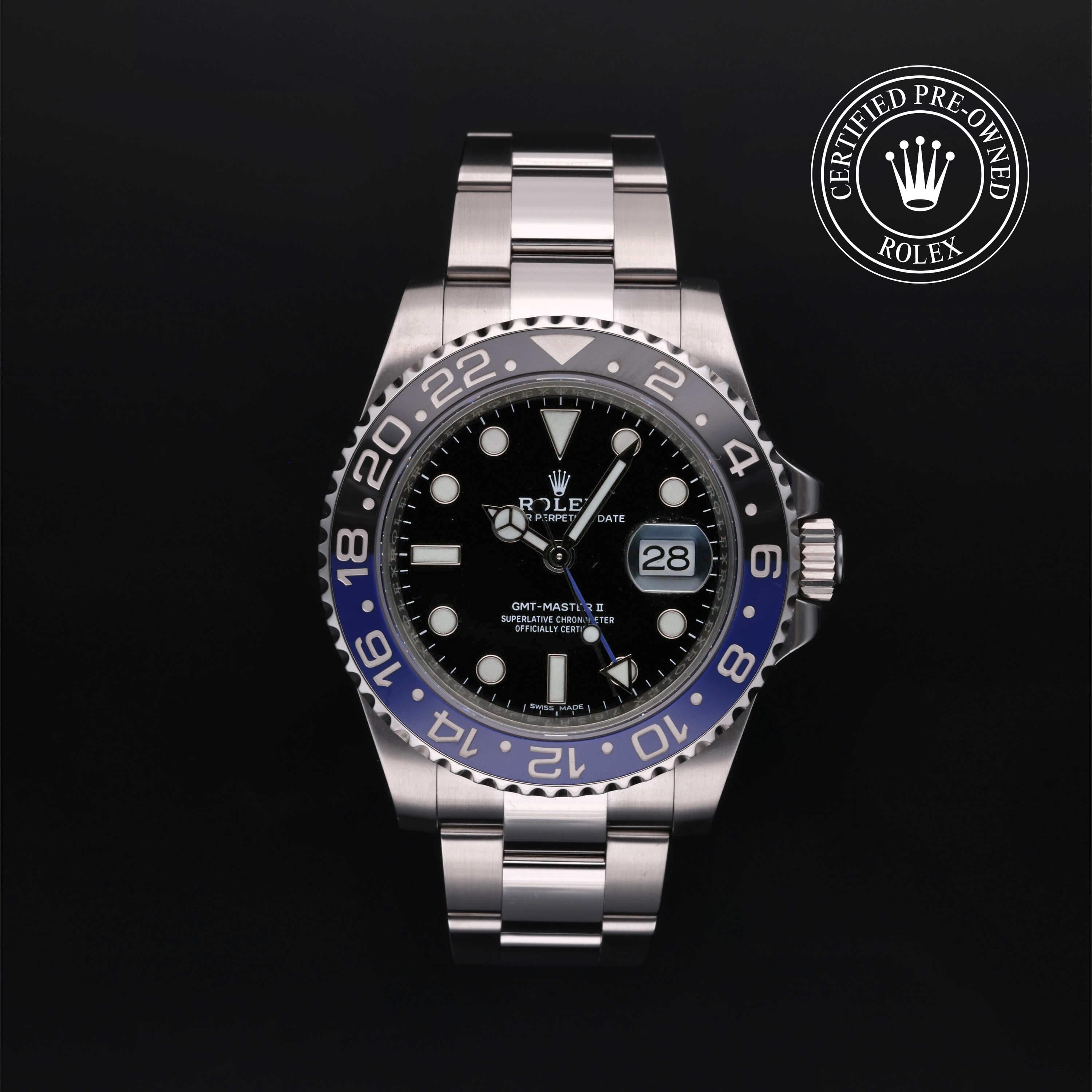 Rolex Certified Pre-Owned GMT Master II in Oyster, 40 mm, Stainless Steel 116710BLNR watch available at Long's Jewelers.