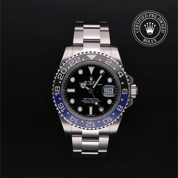 Rolex Certified Pre-Owned GMT Master II in Oyster, 40 mm, Stainless Steel 116710BLNR watch available at Long's Jewelers.