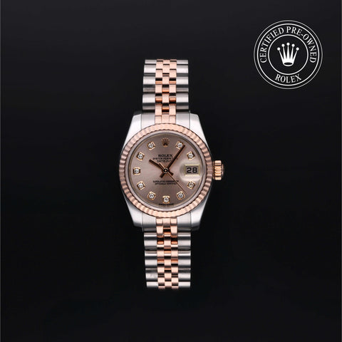 Rolex Certified Pre-Owned Lady-Datejust in 26 mm, Stainless Steel and rose gold 179171 watch available at Long's Jewelers.
