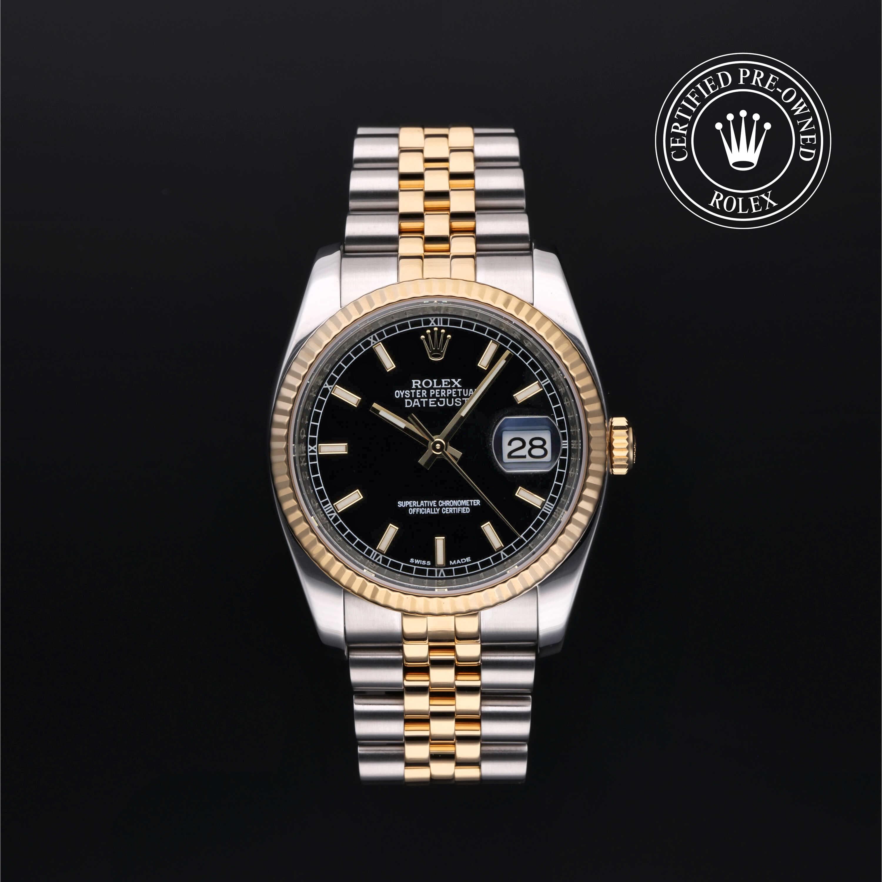 Rolex Certified Pre-Owned Datejust in Jubilee, 36 mm, Stainless Steel and yellow gold 116233 watch available at Long's Jewelers.