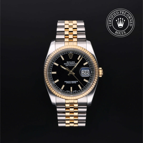 Rolex Certified Pre-Owned Datejust in Jubilee, 36 mm, Stainless Steel and yellow gold 116233 watch available at Long's Jewelers.