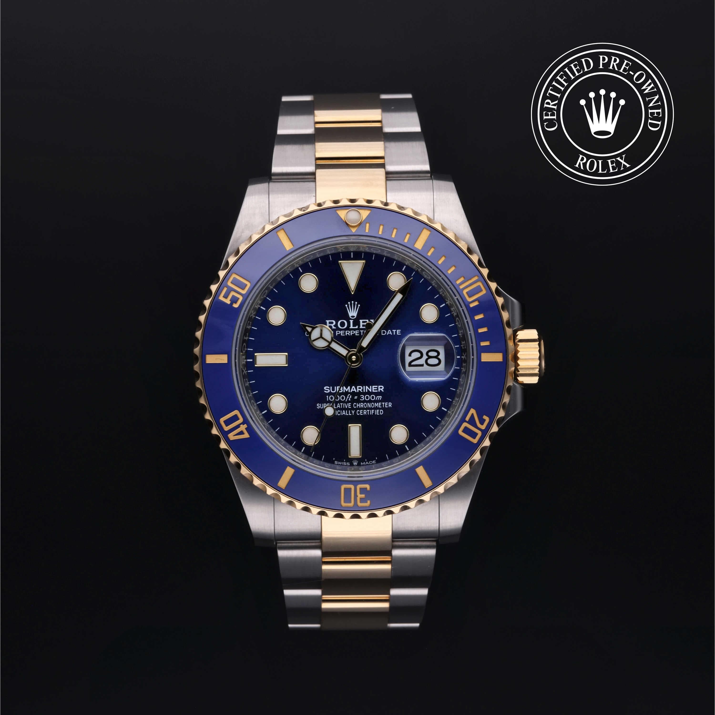 Rolex Certified Pre-Owned Submariner Date in Oyster, 41 mm, Stainless Steel and yellow gold 126613LB watch available at Long's Jewelers.