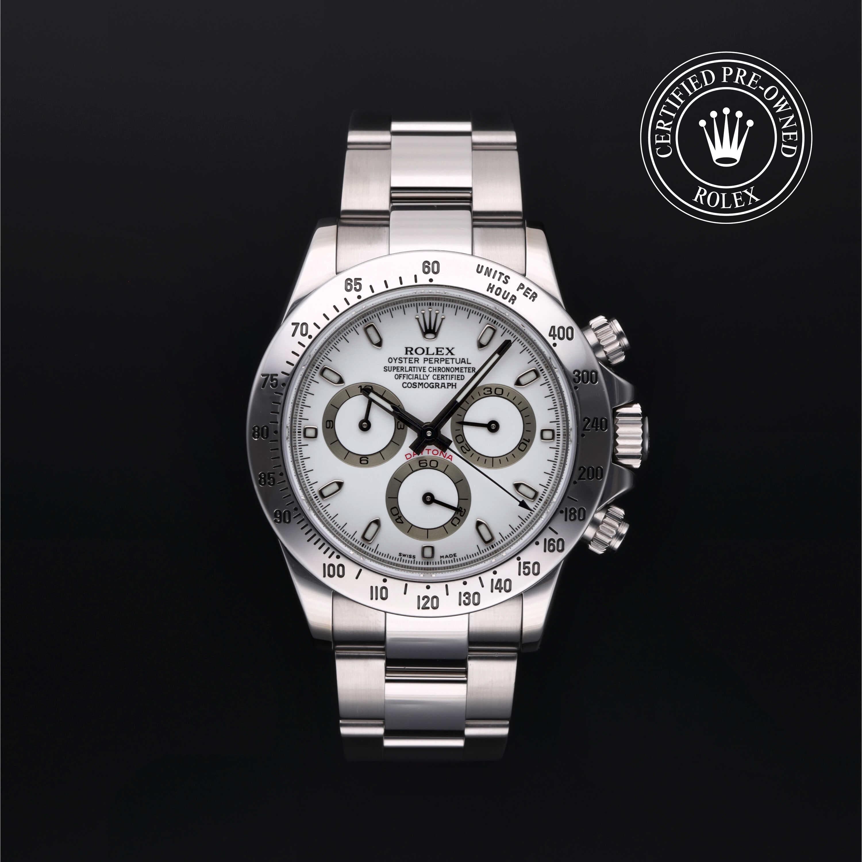 Rolex Certified Pre-Owned Cosmograph Daytona in Oyster, 40 mm, Stainless Steel 116520 watch available at Long's Jewelers.