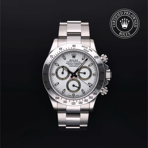 Rolex Certified Pre-Owned Cosmograph Daytona in Oyster, 40 mm, Stainless Steel 116520 watch available at Long's Jewelers.