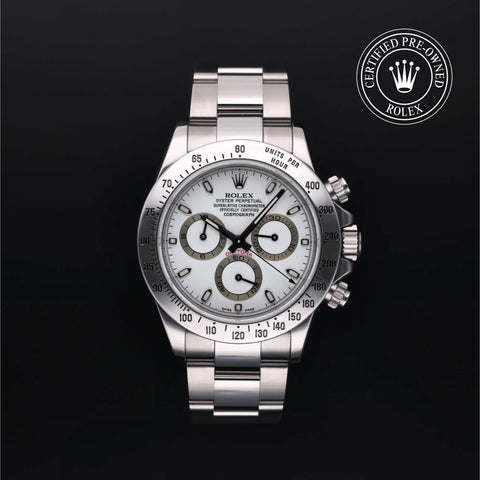 Rolex Certified Pre-Owned Cosmograph Daytona in Oyster, 40 mm, Stainless Steel 116520 watch available at Long's Jewelers.