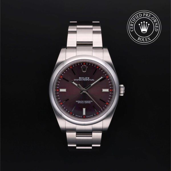 Rolex Certified Pre-Owned Oyster Perpetual in Oyster, 39 mm, Stainless Steel 114300 watch available at Long's Jewelers.